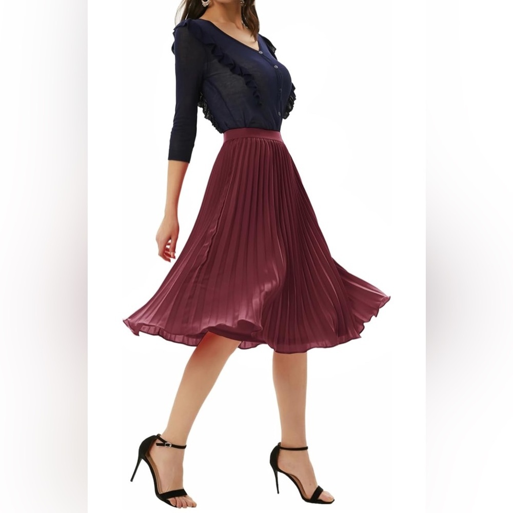 Perfectly Pleated Burgundy A-Line Skirt With Elastic Waistband